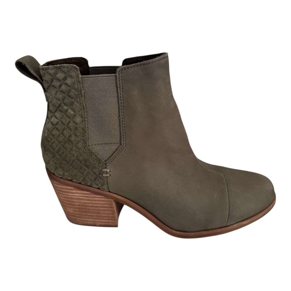 TOMS‎ Women's Everly Chelsea Boot Olive Size 10 Nubuck Leather Quilted Suede